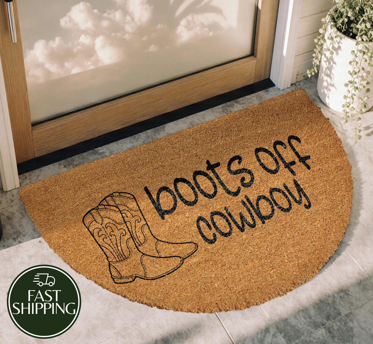 Boots Off Cowboy Doormat, Semi Circle Western Welcome Mat, Southern Cowgirl Housewarming Gift