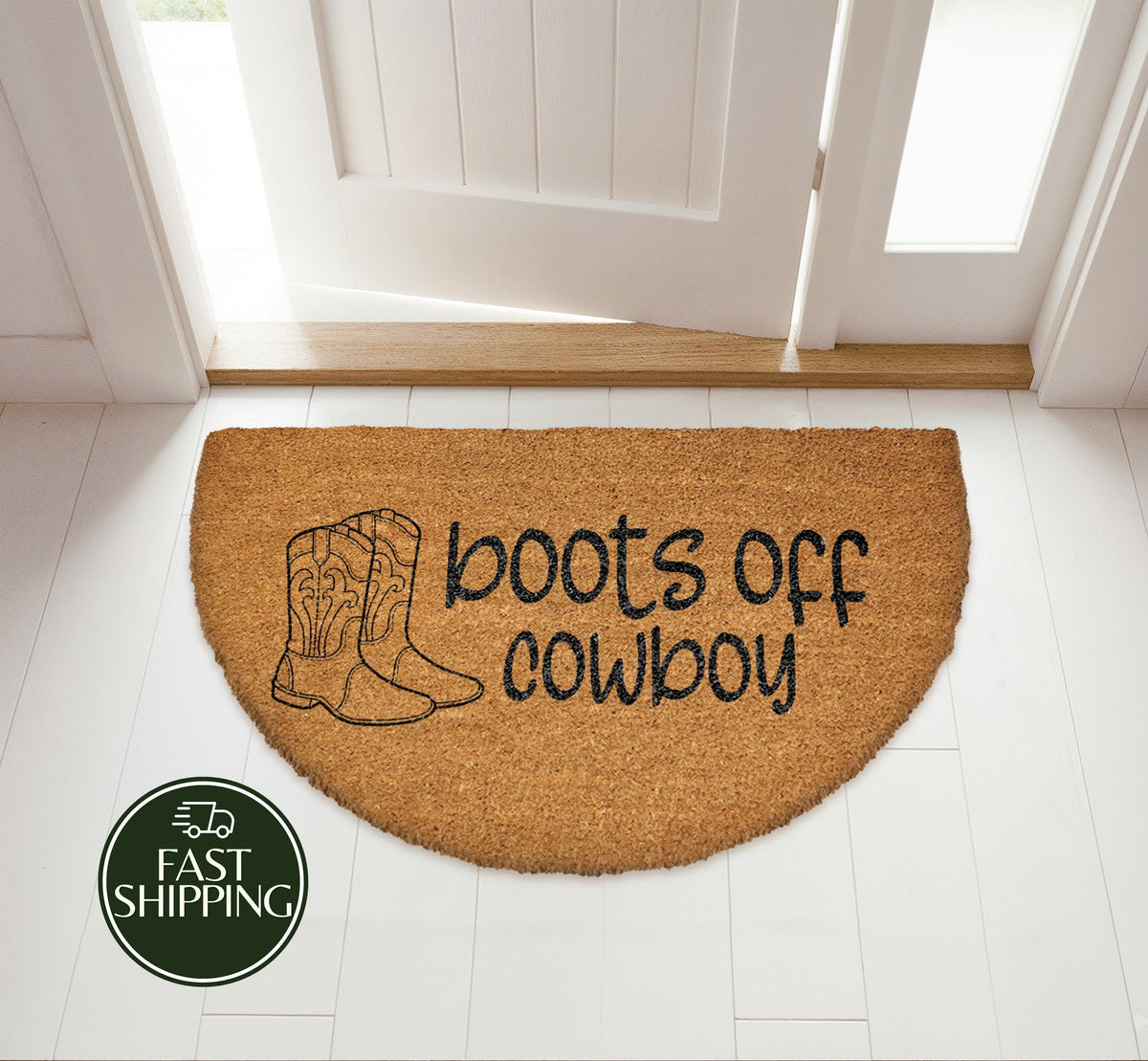 Boots Off Cowboy Doormat, Semi Circle Western Welcome Mat, Southern Cowgirl Housewarming Gift