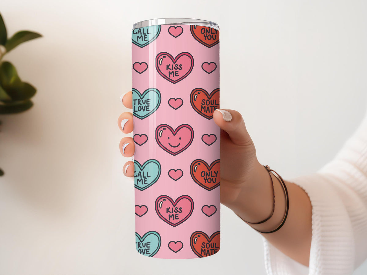 Love Hearts Pattern Insulated Cup, Soul Mate Tumbler With Straw