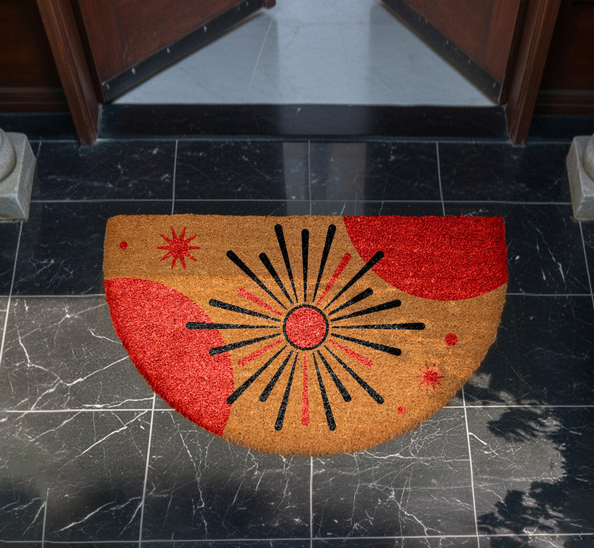 Boho Starburst Doormat, Mid Century Modern Coir Doormat, Retro Welcome Entrance Rug