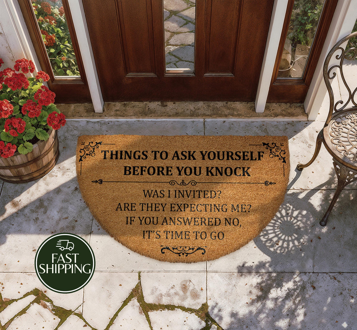 Things To Ask Yourself Before You Knock Doormat, Sarcastic Entryway Mat