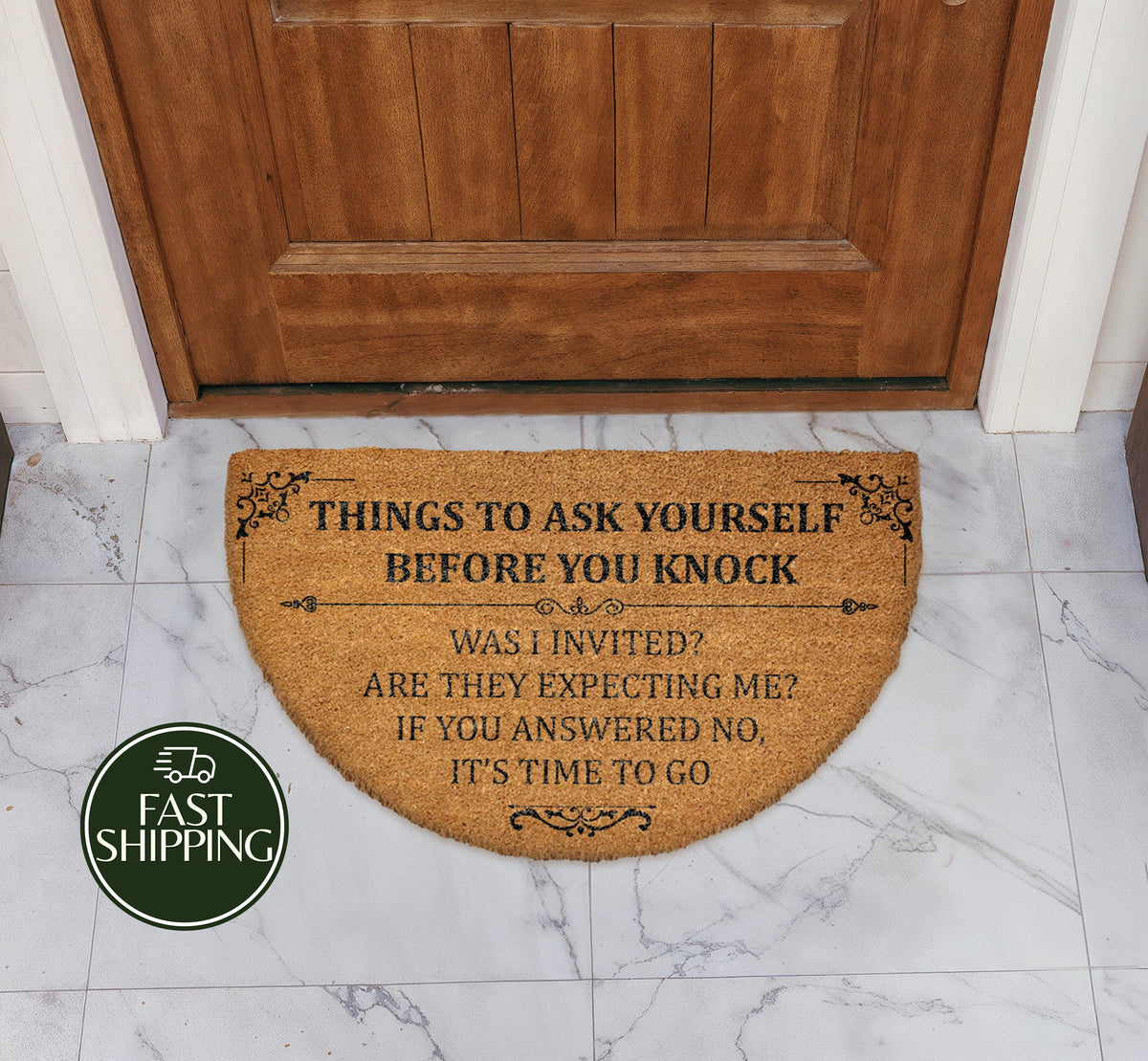 Things To Ask Yourself Before You Knock Doormat, Sarcastic Entryway Mat