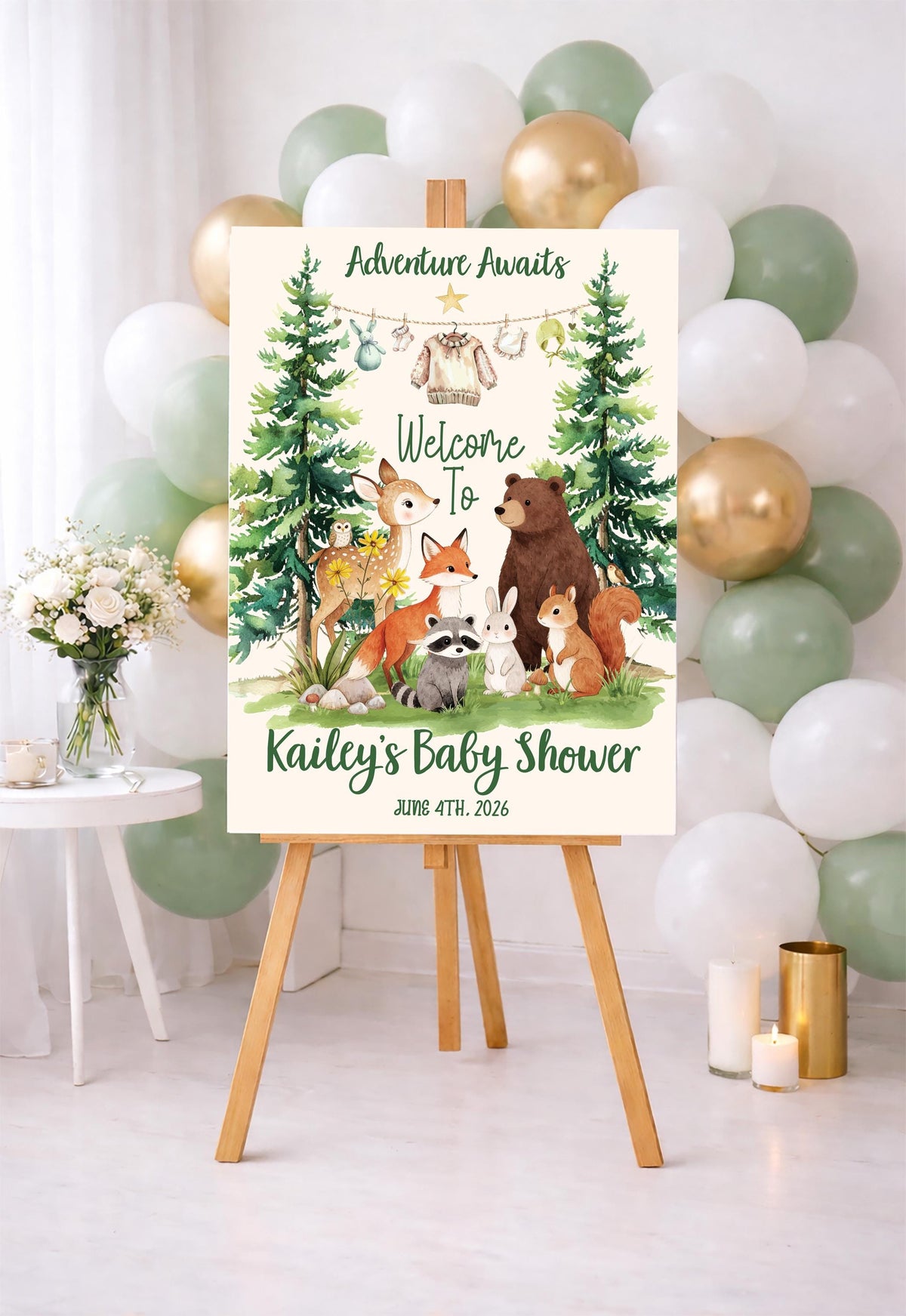 Personalized Woodland Baby Shower Welcome Sign