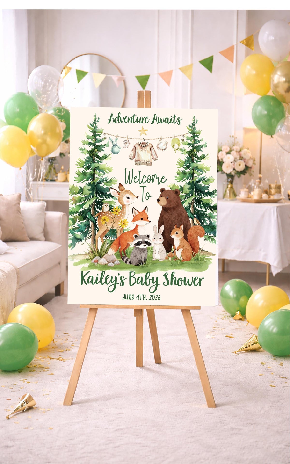 Personalized Woodland Baby Shower Welcome Sign