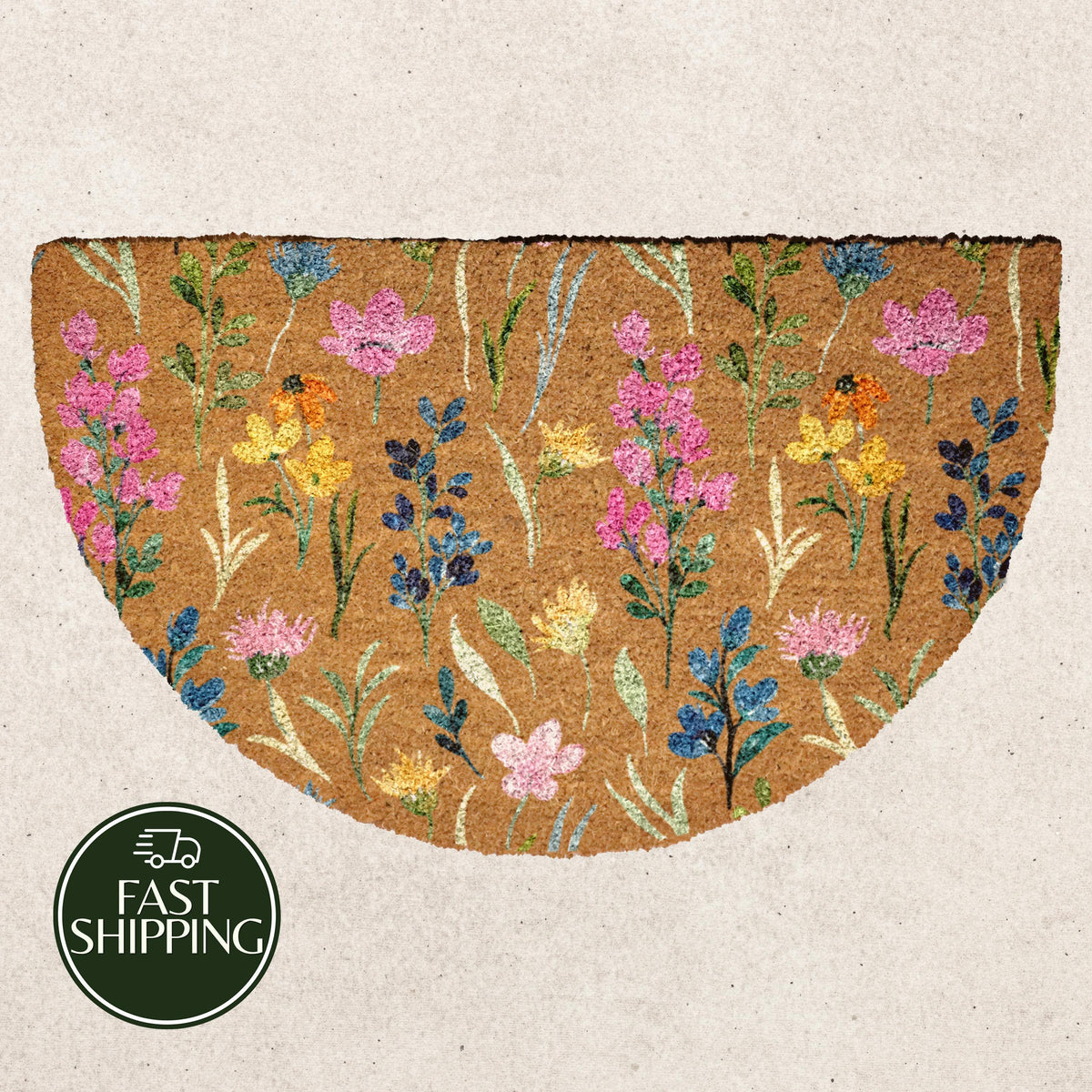 Colorful Botanical Entryway Doormat, Summer Vibe Wildflower Welcome Mat