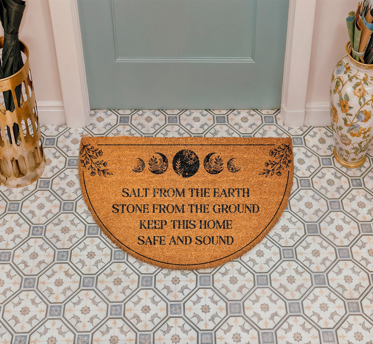 Salt From The Earth Doormat, Lunar Cycle Porch Rug, Newlywed Gift Wedding Gift