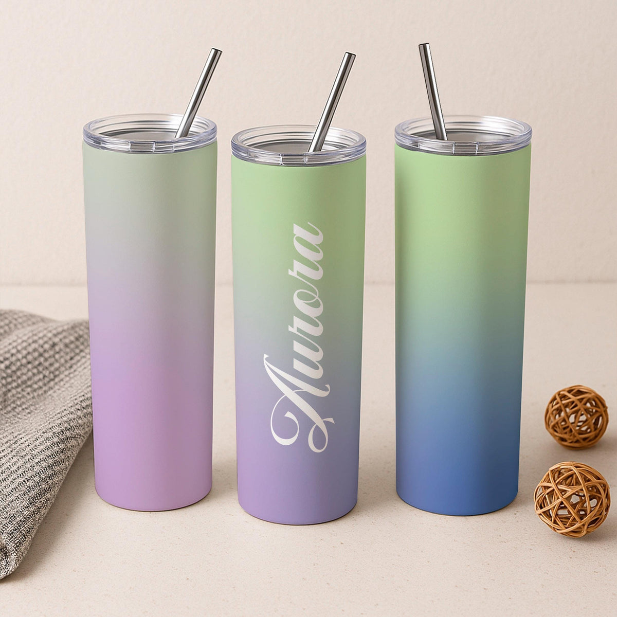 Personalized Gradient Tumbler, Custom Name Stainless Steel Travel Mug (20oz)