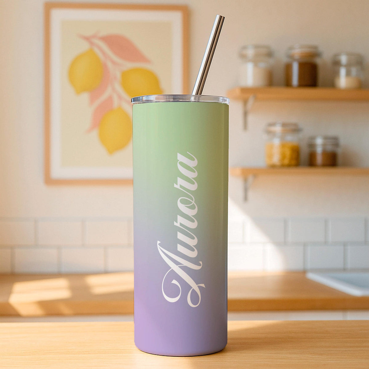 Personalized Gradient Tumbler, Custom Name Stainless Steel Travel Mug (20oz)