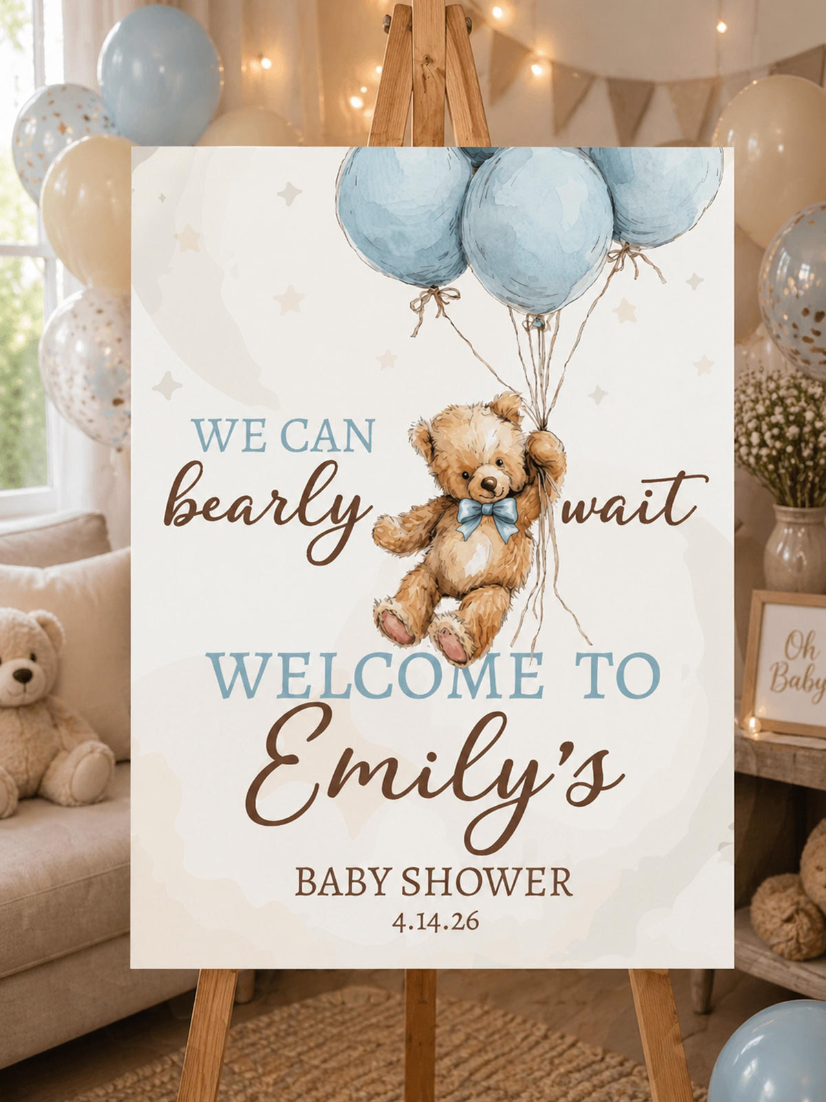 Bear Baby Shower Welcome Sign, Boy Party Foam Board Backdrop