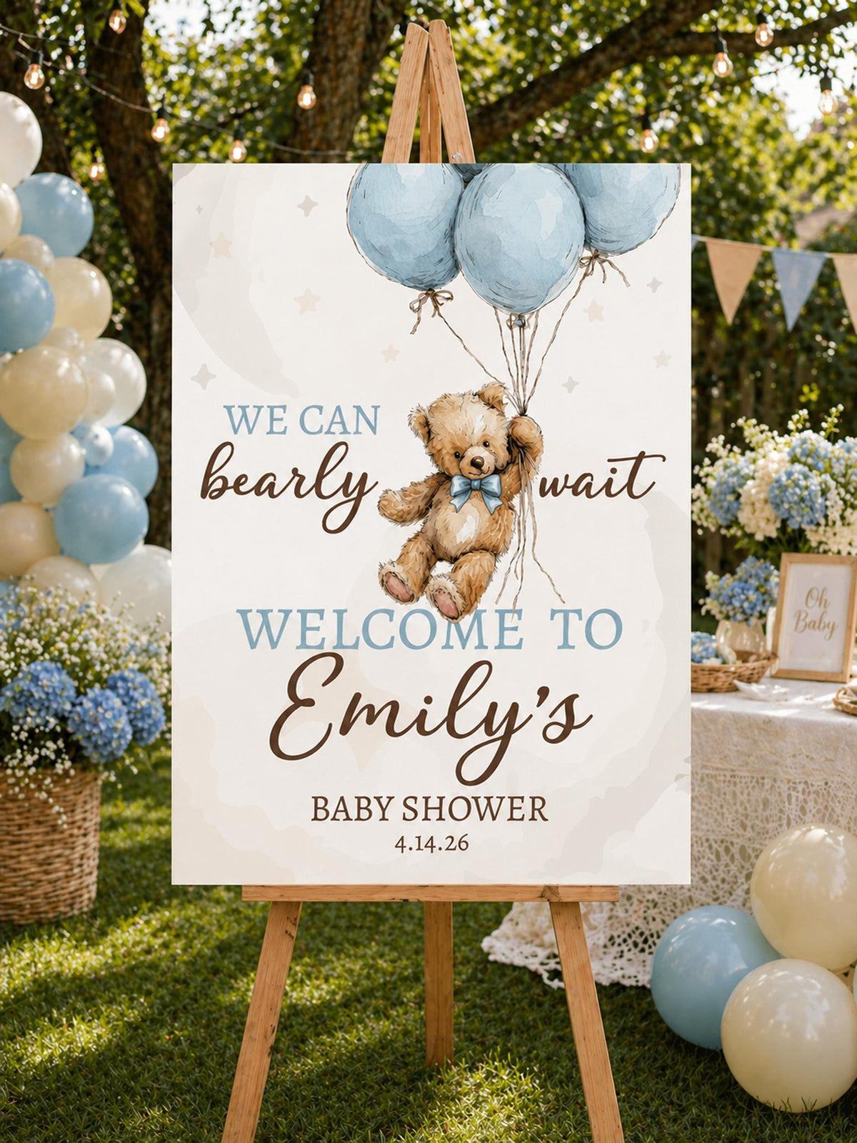 Bear Baby Shower Welcome Sign, Boy Party Foam Board Backdrop