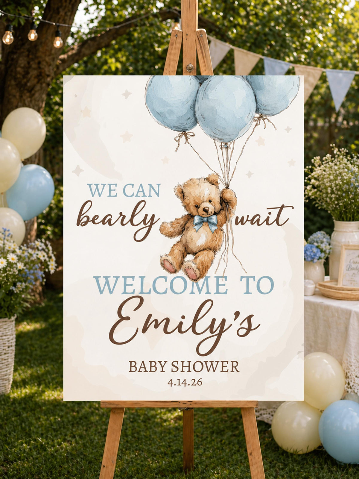 Bear Baby Shower Welcome Sign, Boy Party Foam Board Backdrop