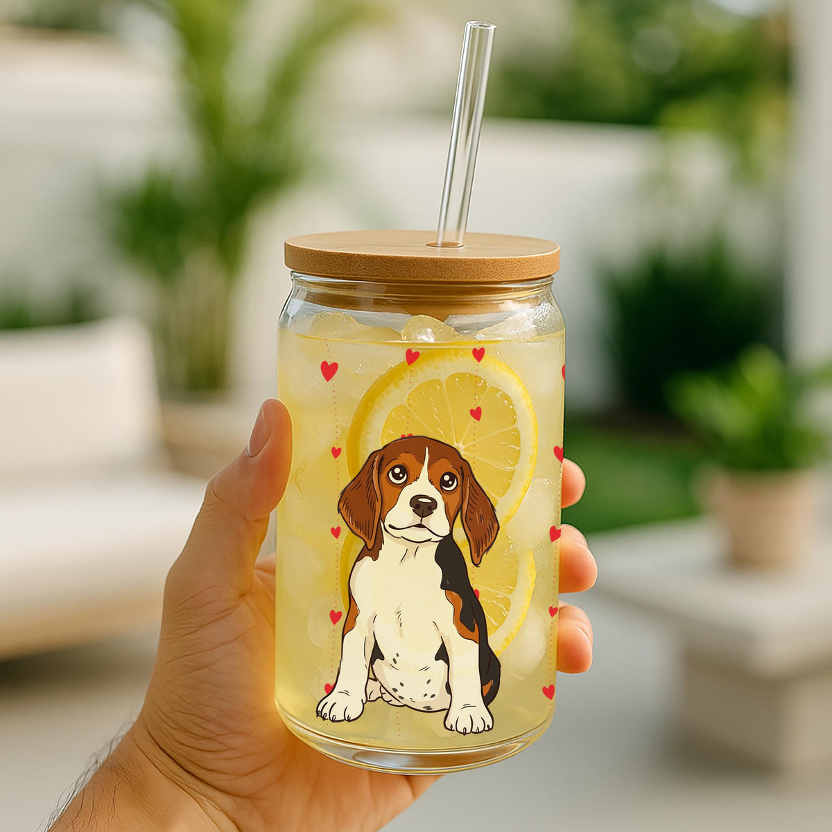 Personalized Watercolor Cat Photo Can Glass Tumbler, Cat Mom Iced Coffee Cup, Heart Pattern Pet Name Drinkware, Mother's Birthday Gift