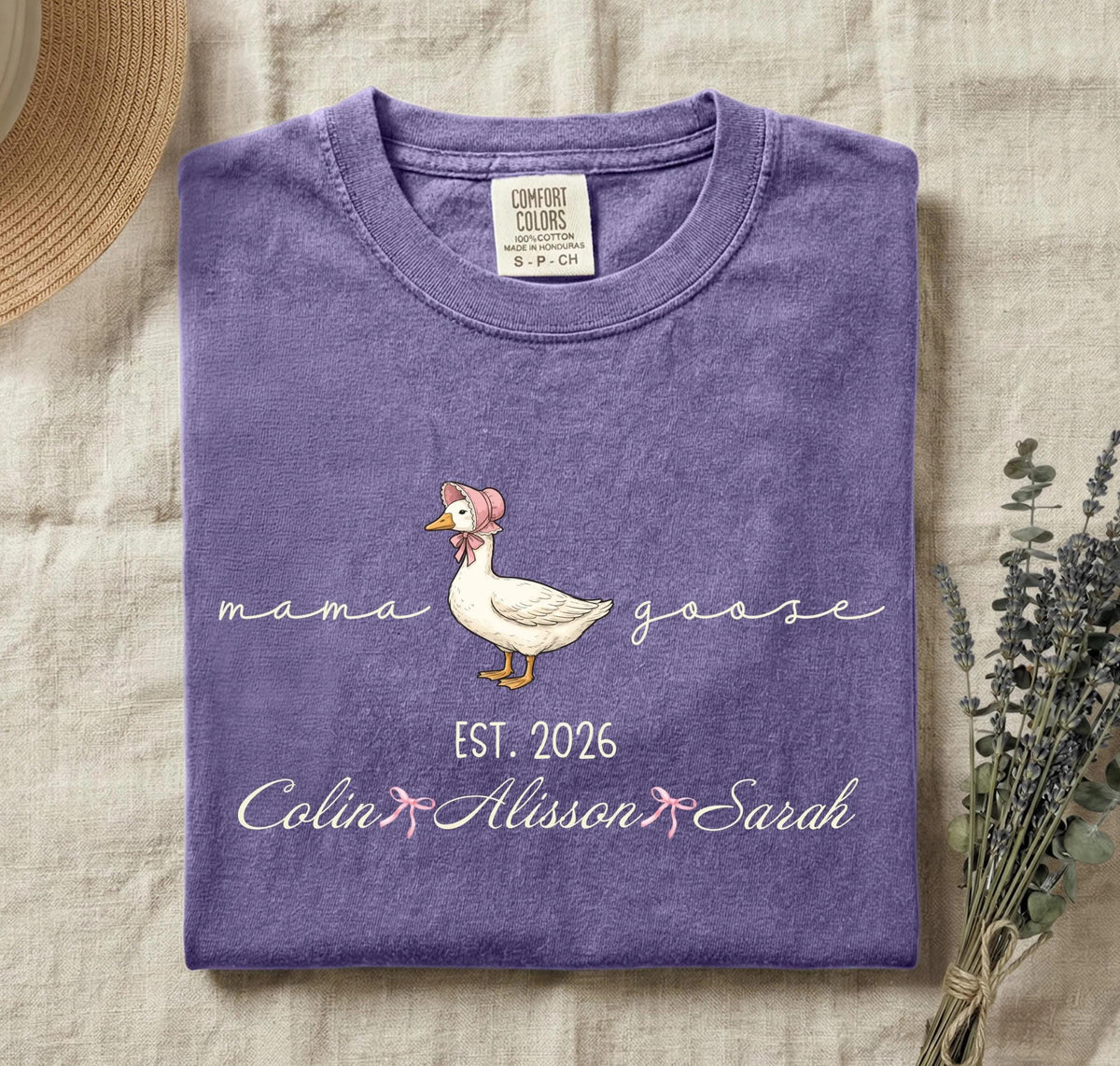 Comfort Colors® Mama Goose Shirt, Personalized Mama & Kids T-Shirts, Coquette Mother's Day Gift
