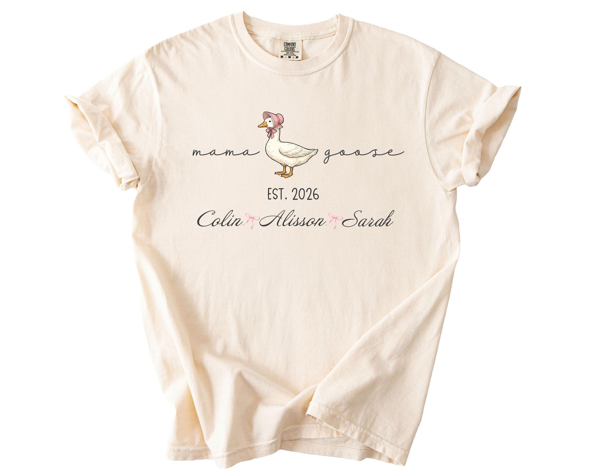 Comfort Colors® Mama Goose Shirt, Personalized Mama & Kids T-Shirts, Coquette Mother's Day Gift