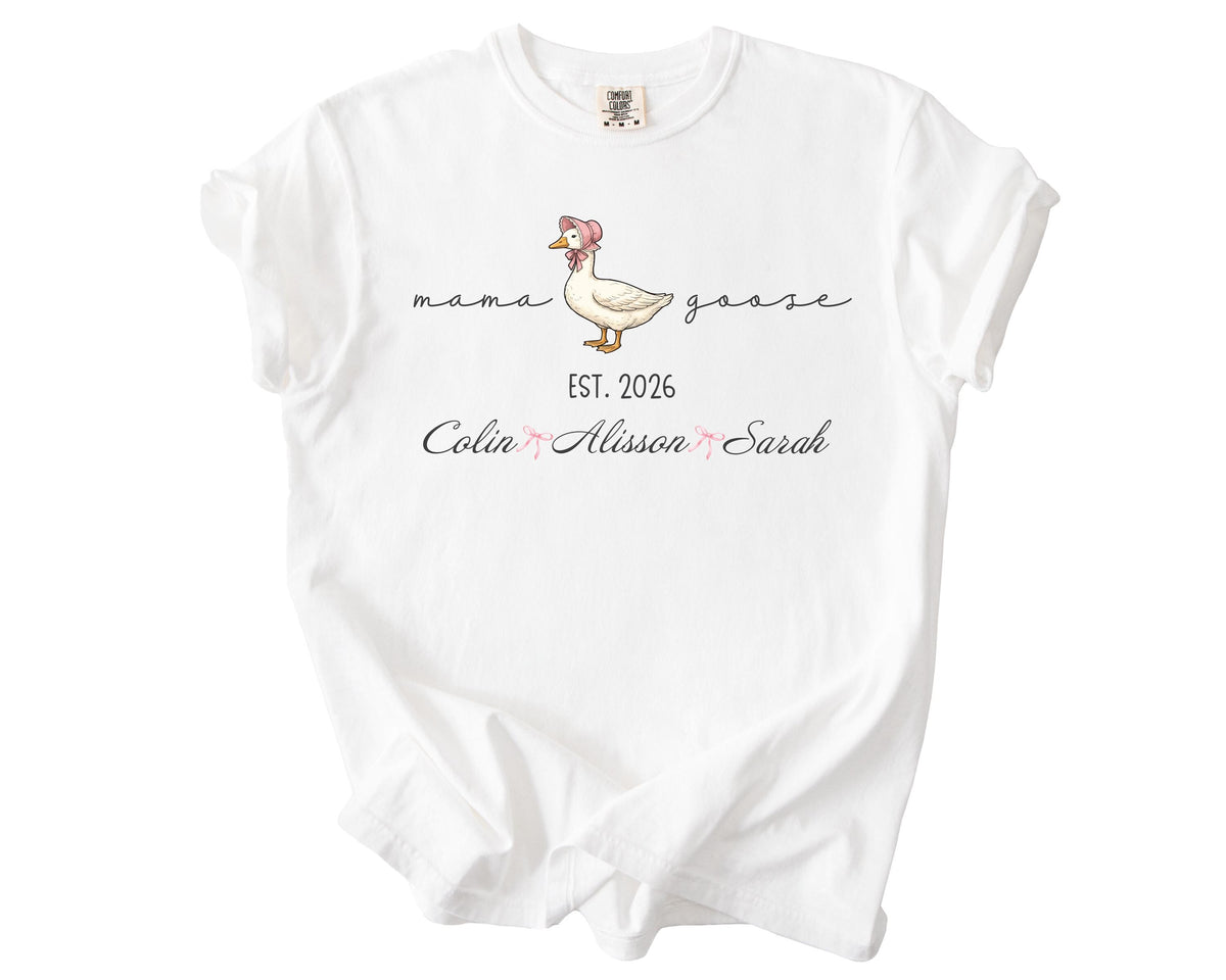 Comfort Colors® Mama Goose Shirt, Personalized Mama & Kids T-Shirts, Coquette Mother's Day Gift