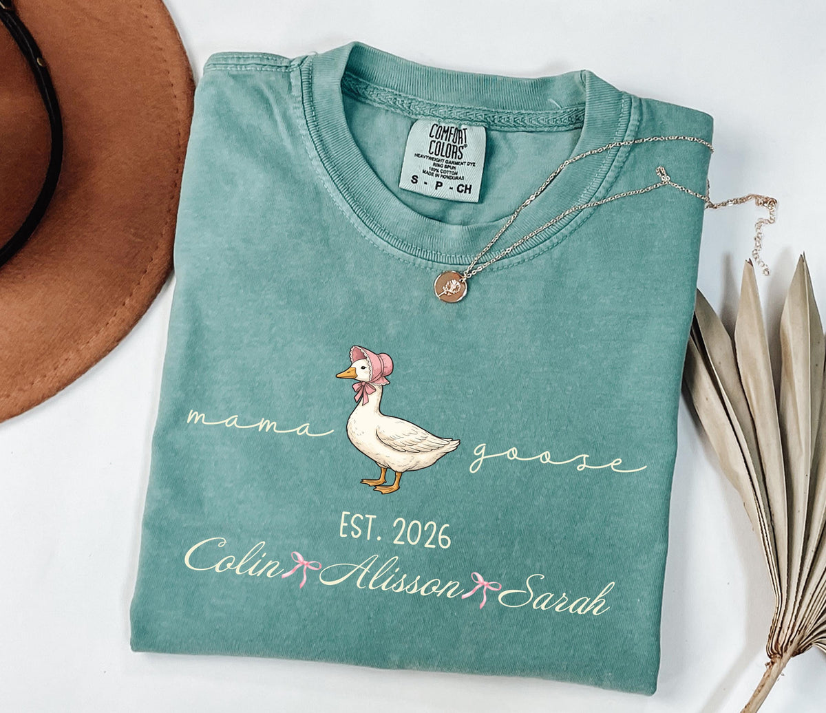Comfort Colors® Mama Goose Shirt, Personalized Mama & Kids T-Shirts, Coquette Mother's Day Gift