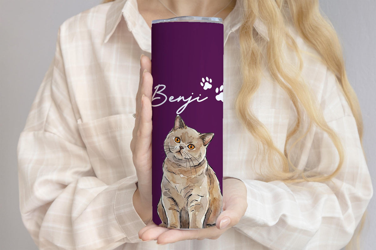 Personalized Watercolor Cat Photo Tumbler, Cat Mama Travel Cup, Custom Kitten Name Drinkware, Mother's Birthday Gift