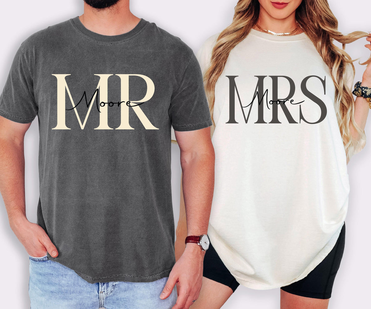 Custom Mr. Mrs. Comfort Colors® Shirt, Mrs Last Name Shirt, Mrs Last Name Shirt, Custom Wife and Husband Tees, Mr. Mrs. Matching Shirts