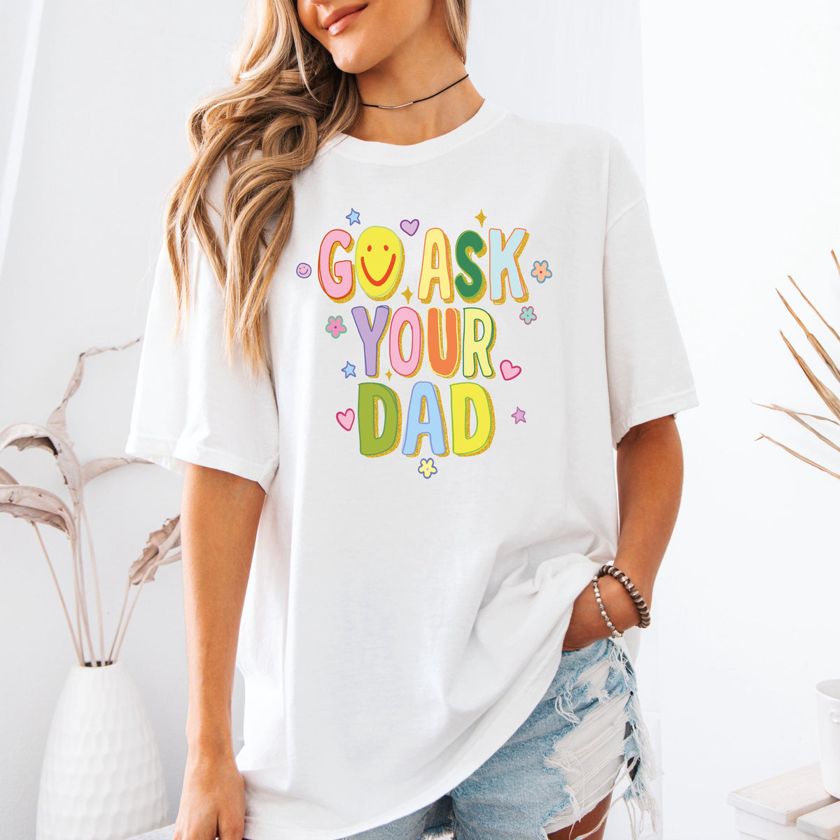 Comfort Colors® Go Ask Your Dad Shirt, Funny Parents Gift Tees, Striped Mother's Day Gift