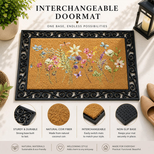 Spring Flowers Interchangeable Coir Doormat, Watercolor Wildflowers Welcome Mat