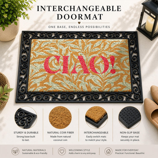 Italian Ciao! Interchangeable Welcome Mat, Modern Leaf Pattern Hello Doormat Set