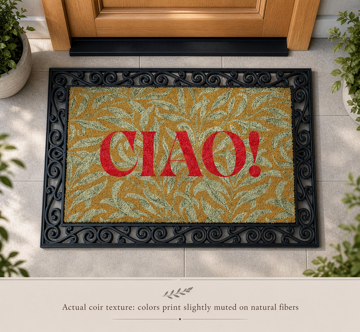 Italian Ciao! Interchangeable Welcome Mat, Modern Leaf Pattern Hello Doormat Set