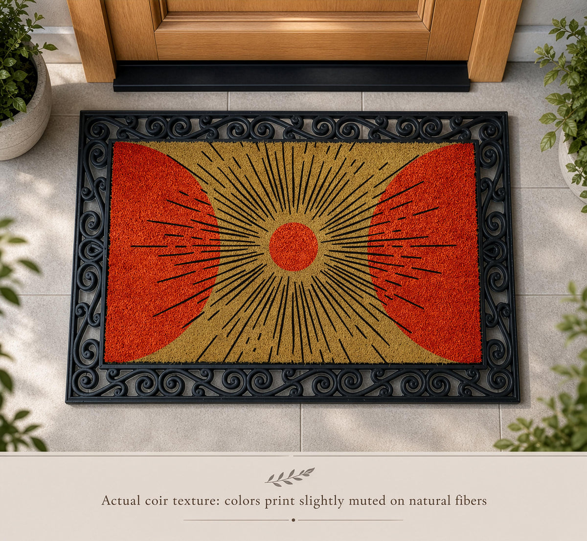 Sunburst Design Interchangeable Welcome Mat, Modern Art Doormat, Minimalist Entryway Mat