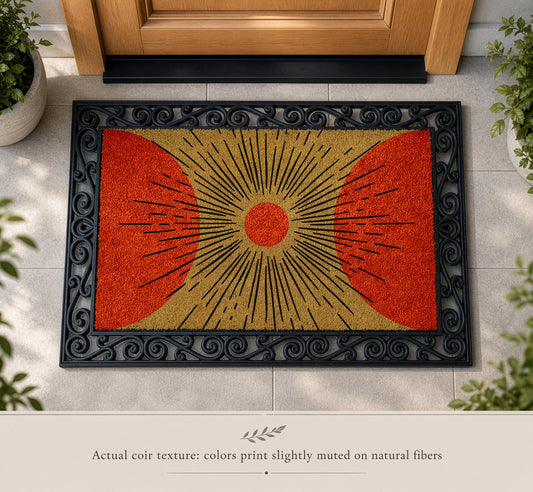 Sunburst Design Interchangeable Welcome Mat, Modern Art Doormat, Minimalist Entryway Mat