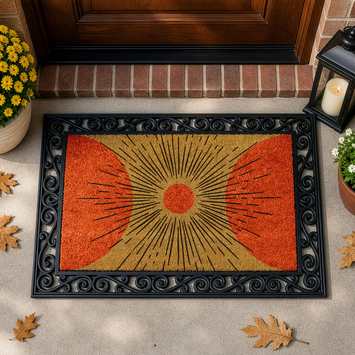 Sunburst Design Interchangeable Welcome Mat, Modern Art Doormat, Minimalist Entryway Mat