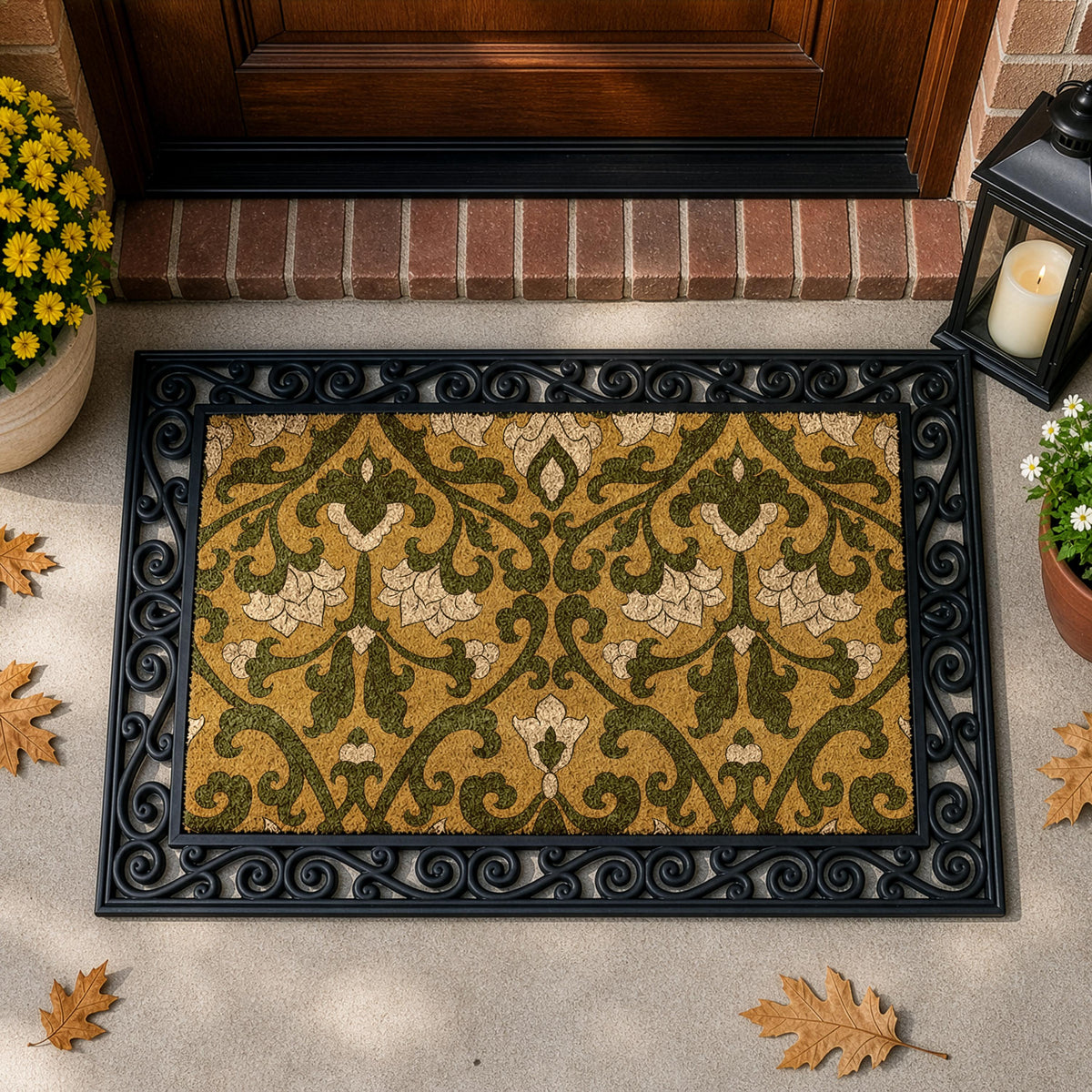 Classic Damask Design Interchangeable Doormat, Moroccan Welcome Mat
