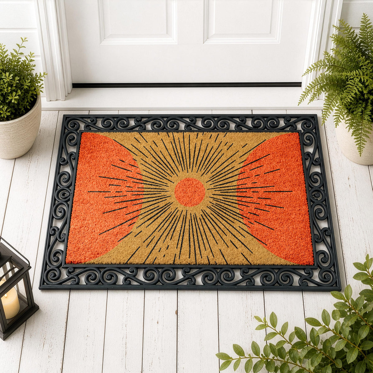 Sunburst Design Interchangeable Welcome Mat, Modern Art Doormat, Minimalist Entryway Mat