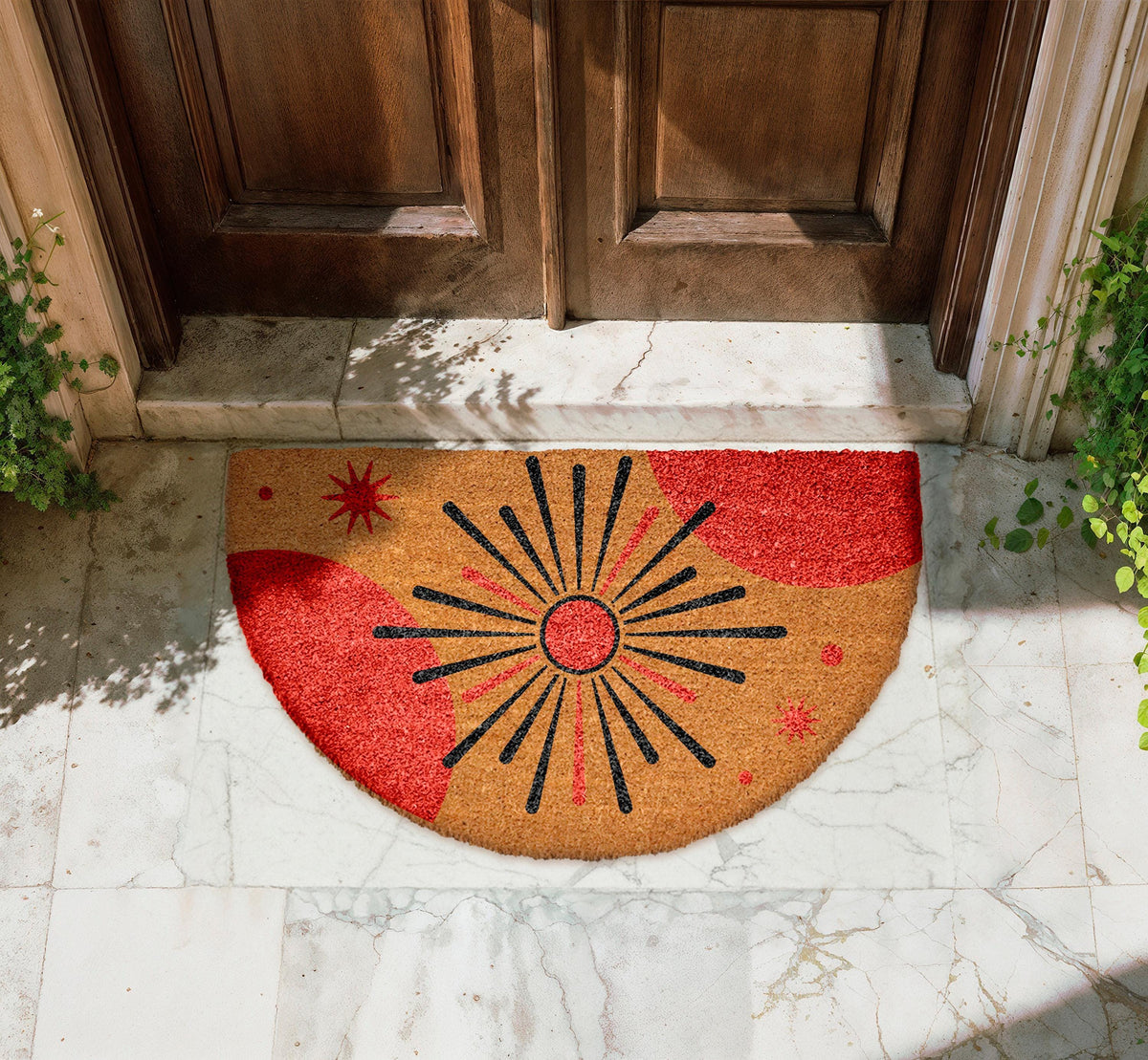 Boho Starburst Doormat, Mid Century Modern Coir Doormat, Retro Welcome Entrance Rug
