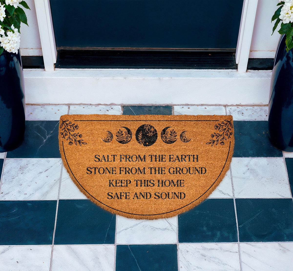 Salt From The Earth Doormat, Lunar Cycle Porch Rug, Newlywed Gift Wedding Gift