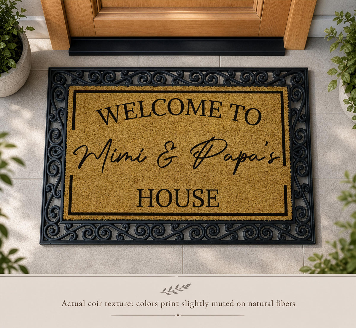Custom Welcome To Mimi & Papa's House Doormat, Interchangeable Grandparents Welcome Mat
