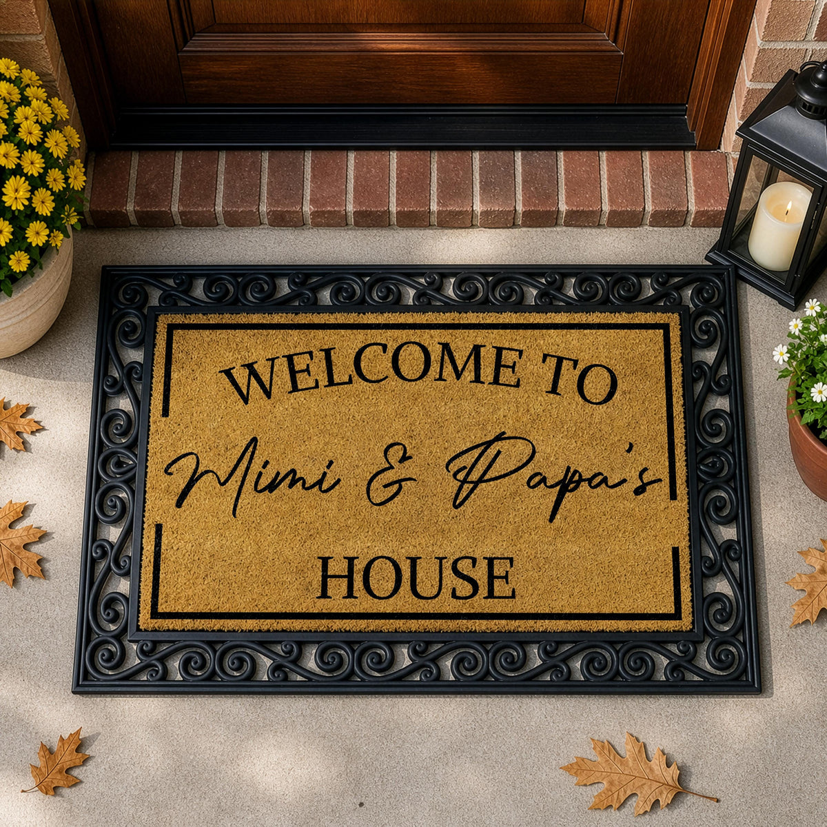 Custom Welcome To Mimi & Papa's House Doormat, Interchangeable Grandparents Welcome Mat