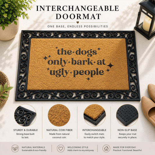 The Dogs Only Bark At Ugly People Interchangeable Doormat, Humorous Dow Owner Welcome Mat