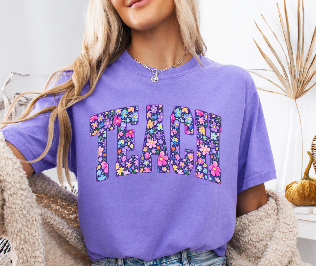 Comfort Colors® Floral Teach T-Shirt, Teacher Appreciation Tee, Teacher Summer Gift