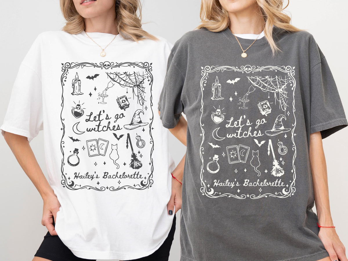 Comfort Colors® Let's Go Witches Bachelorette T-Shirt, Custom Witchy Bride Shirt, Bride Team Tees