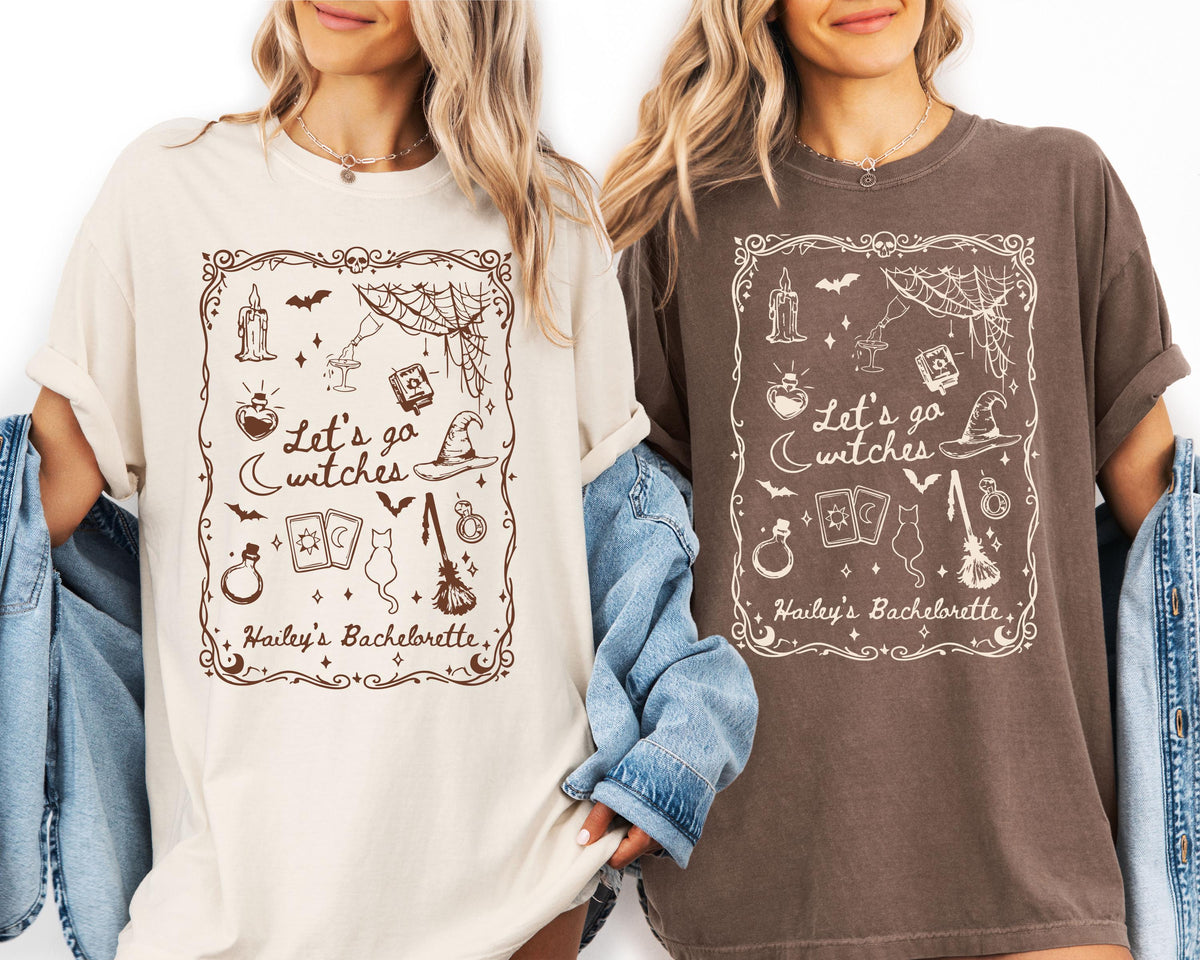 Comfort Colors® Let's Go Witches Bachelorette T-Shirt, Custom Witchy Bride Shirt, Bride Team Tees