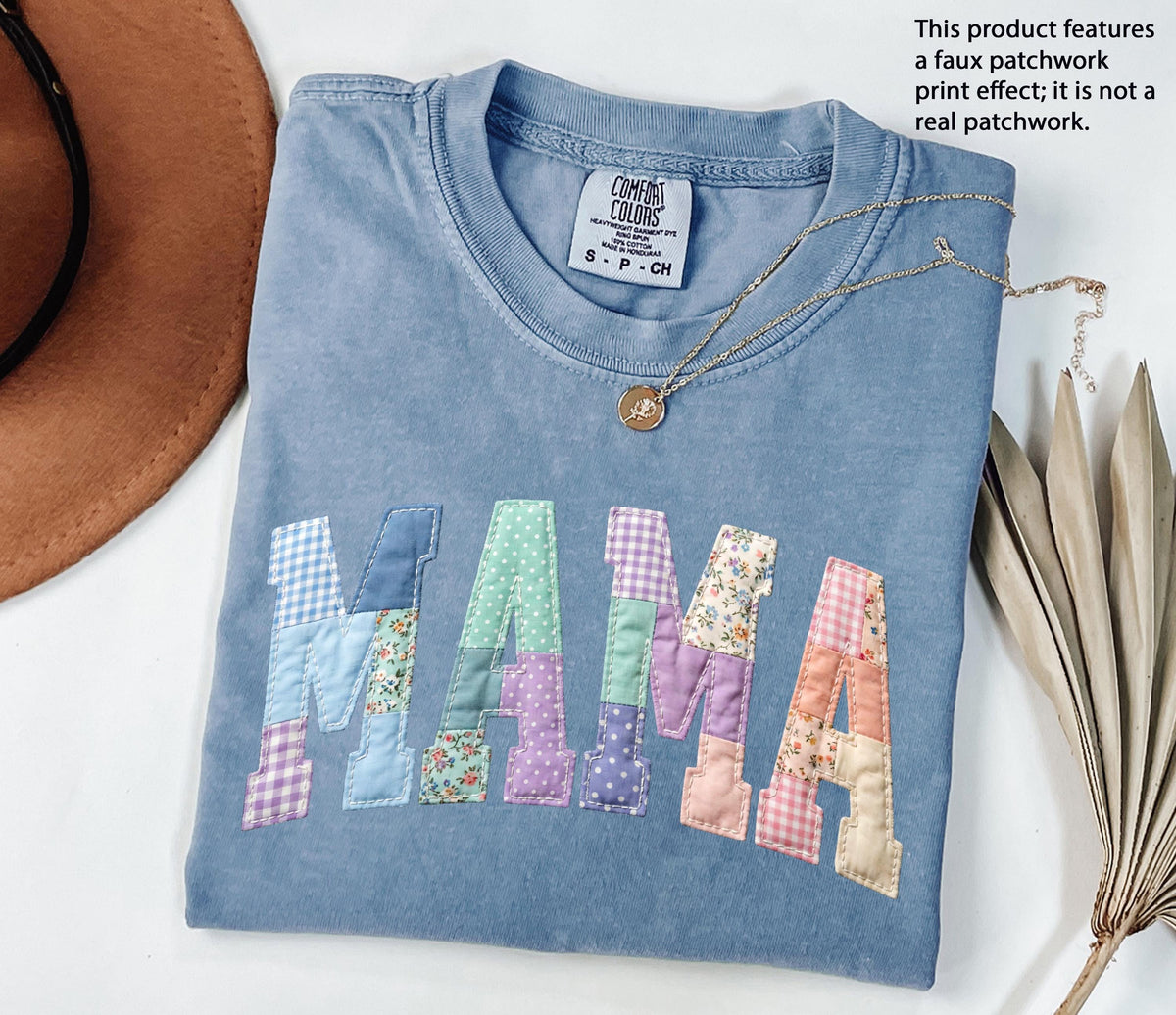 Pastel Faux Patchwork Mama Shirt