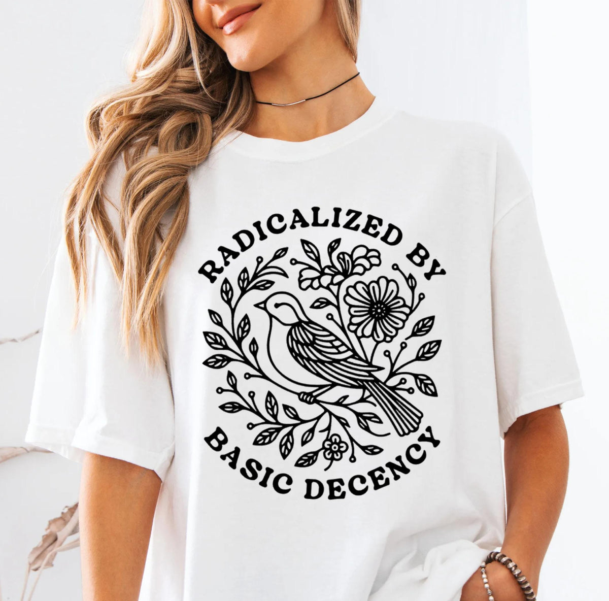 Radicalized by Basic Decency Bird Graphic Shirt