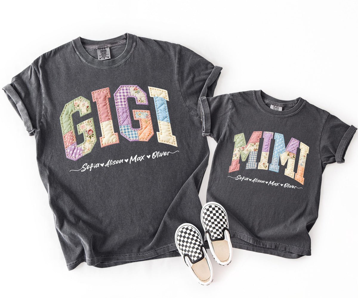 Comfort Colors® Faux Patchwork Mama Shirt, Custom Nana Tee, Mother's Day Gift