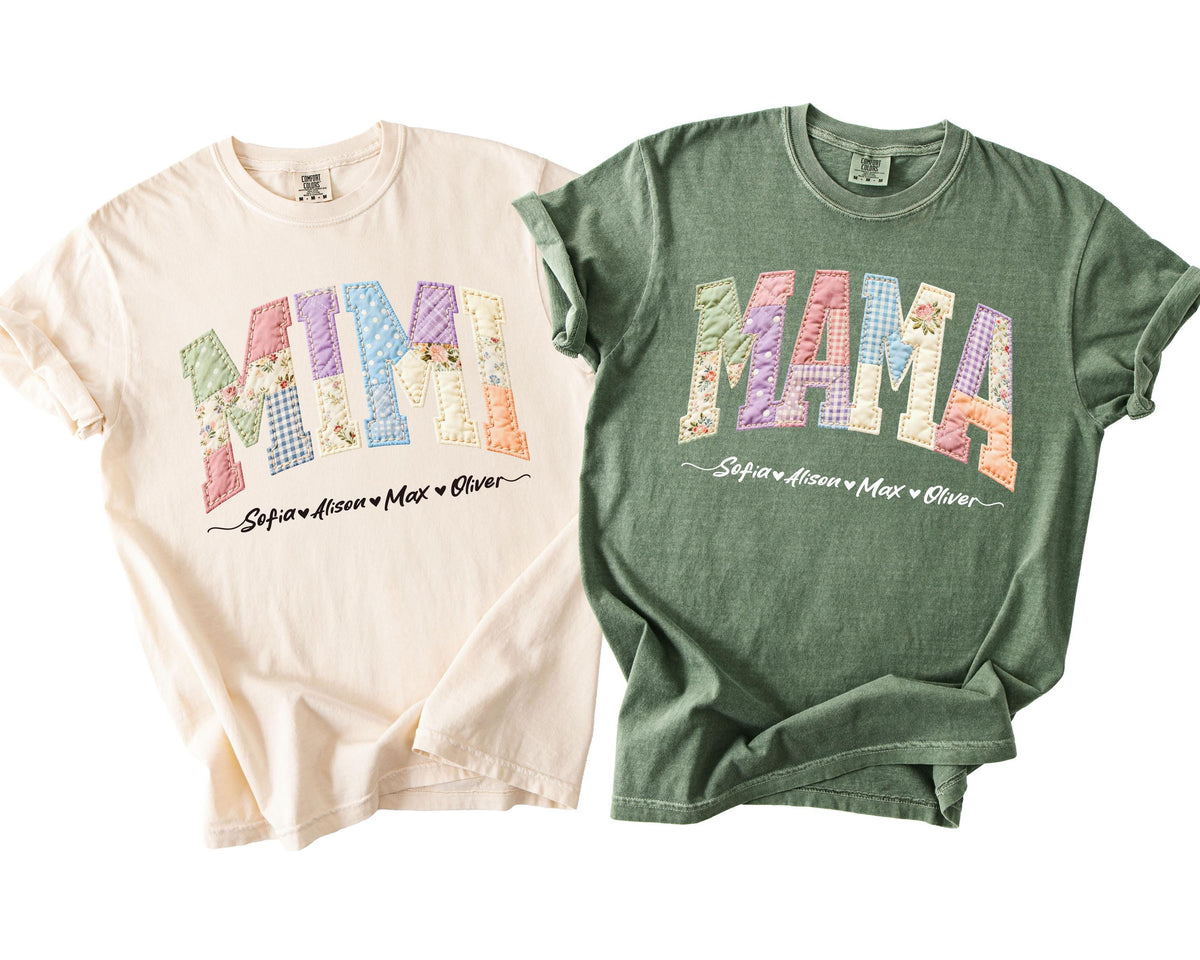 Comfort Colors® Faux Patchwork Mama Shirt, Custom Nana Tee, Mother's Day Gift