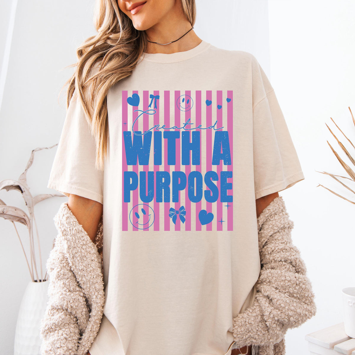 Comfort Colors® Striped Faith Based T-Shirt, Religious Women Gift Shirt, Bible Verse Motivational Tee