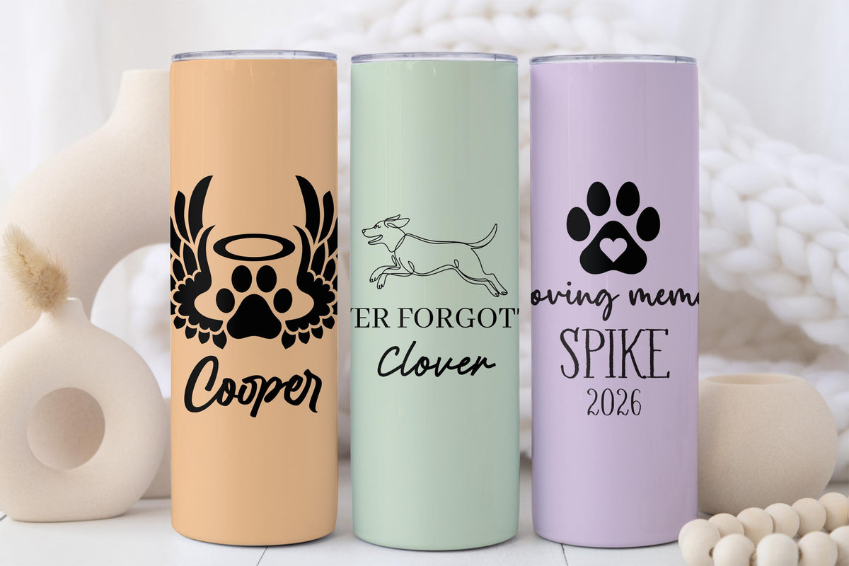 Personalized Angel Wings Tumbler, Custom Name & Year Pet Memorial Cup, Loss of Pet Sympathy Gift, Dog Cat Remembrance Mug