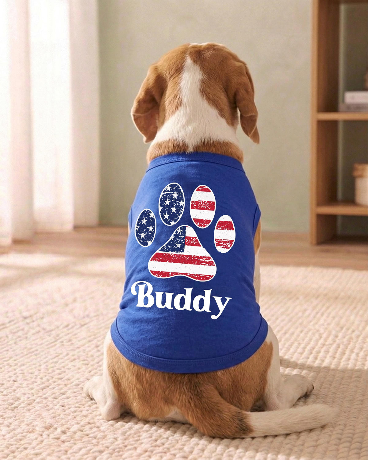 Custom American Flag Dog Tank Top, Red White and Blue Dog Outfit, Personalized Fourth of July Pet Clothes, USA Flag Paw Print Shirt