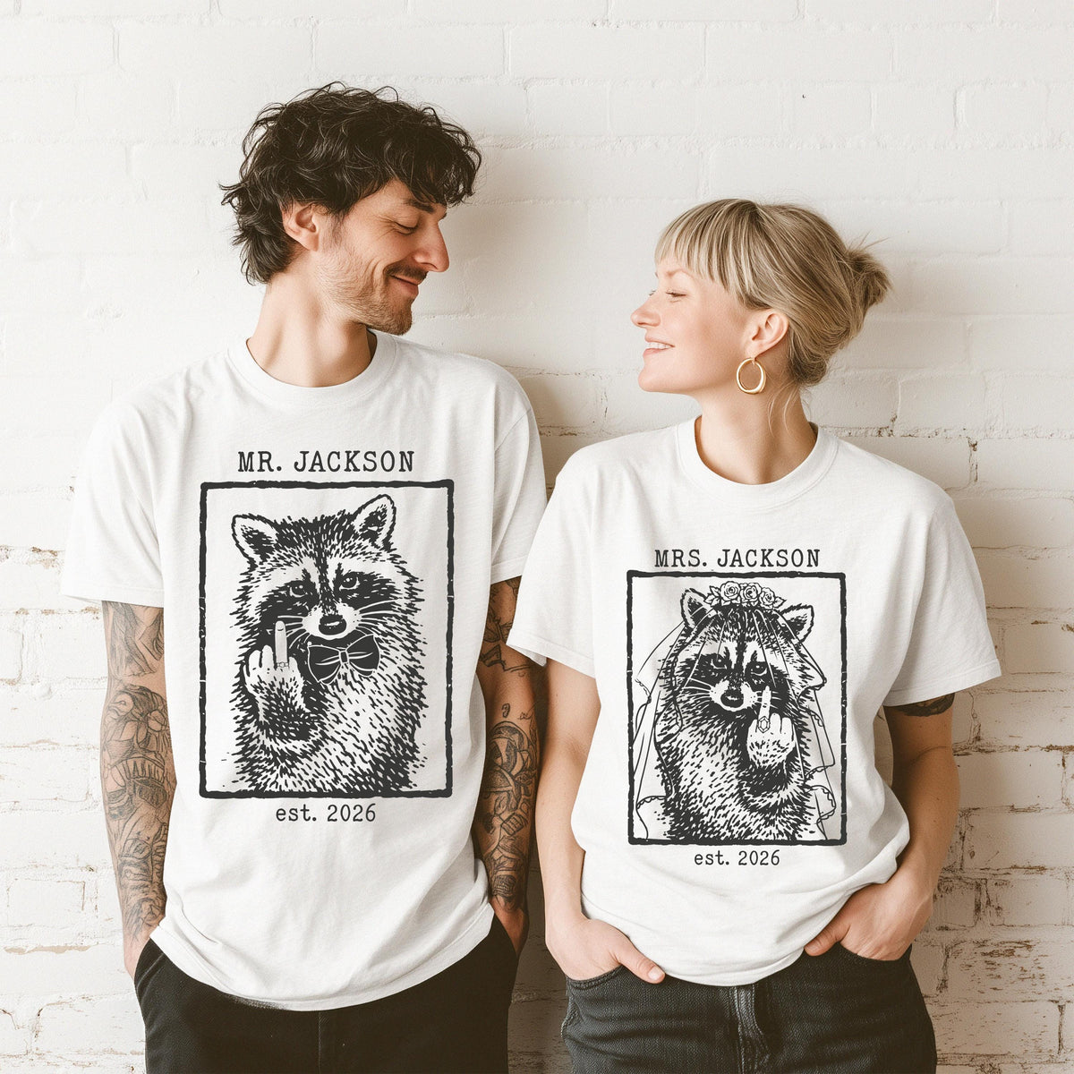 Comfort Colors® Personalized Bride Groom T-Shirt, Mr and Mrs Raccoon Tee, Bachelorette Party Gift