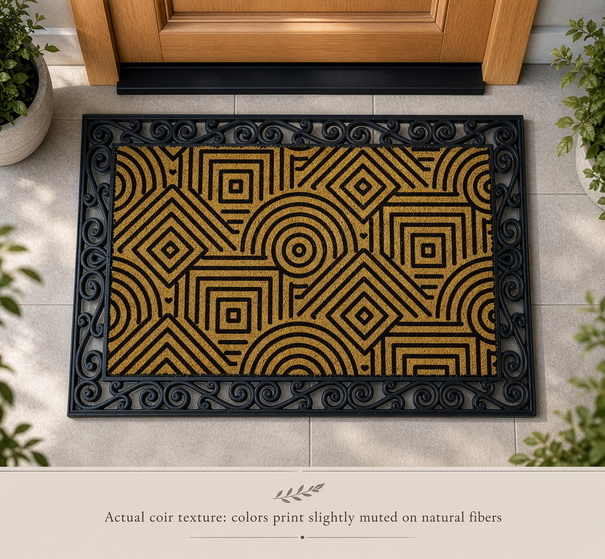 Art Deco Line Art Interchangeable Doormat, Modern Geometric Pattern Welcome Mat