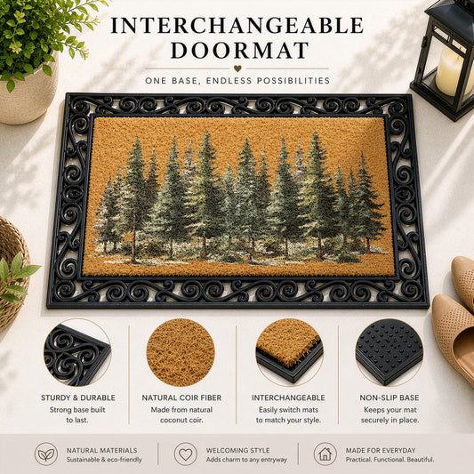 Woodland Landscape Interchangeable Doormat, Pine Tree Forest Welcome Mat
