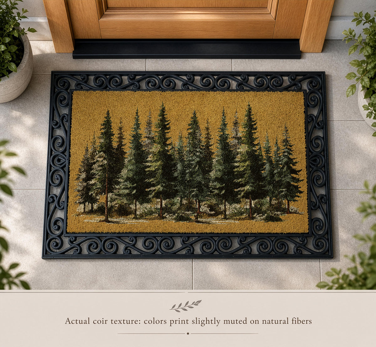 Woodland Landscape Interchangeable Doormat, Pine Tree Forest Welcome Mat